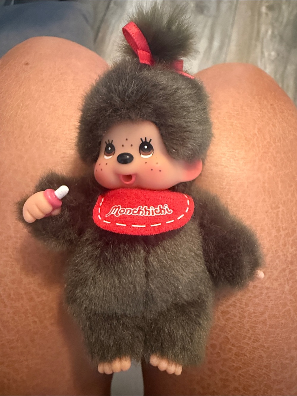 Monchhichi Baby Doll with Red Bib - Brown